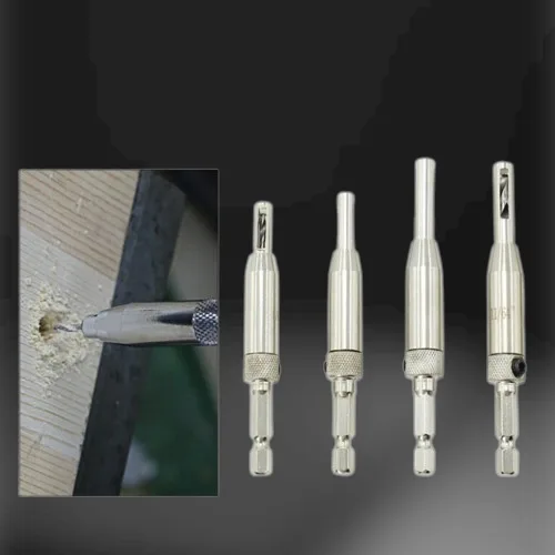 DB07 – Self-Centering Hinge Drill Bit Set – 4-Piece – HSS Steel woodworking router bit