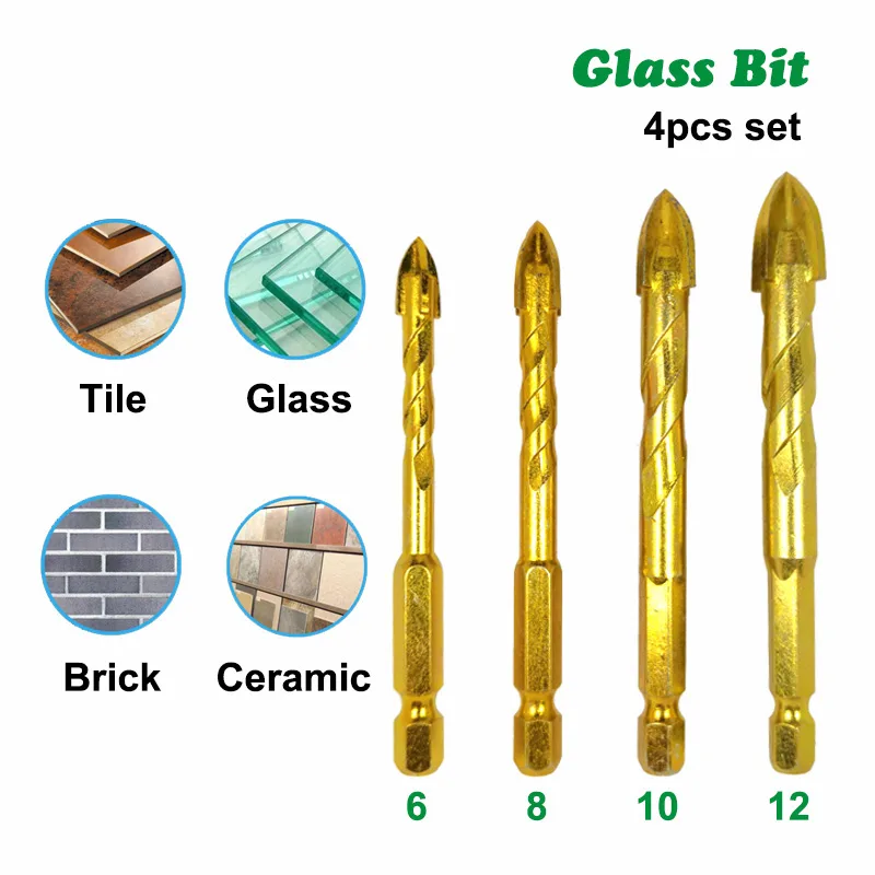 DB20C – 4-Piece Titanium-Coated Drill Bit Set (6–12mm, 1/4” Hex Shank) - product detail view