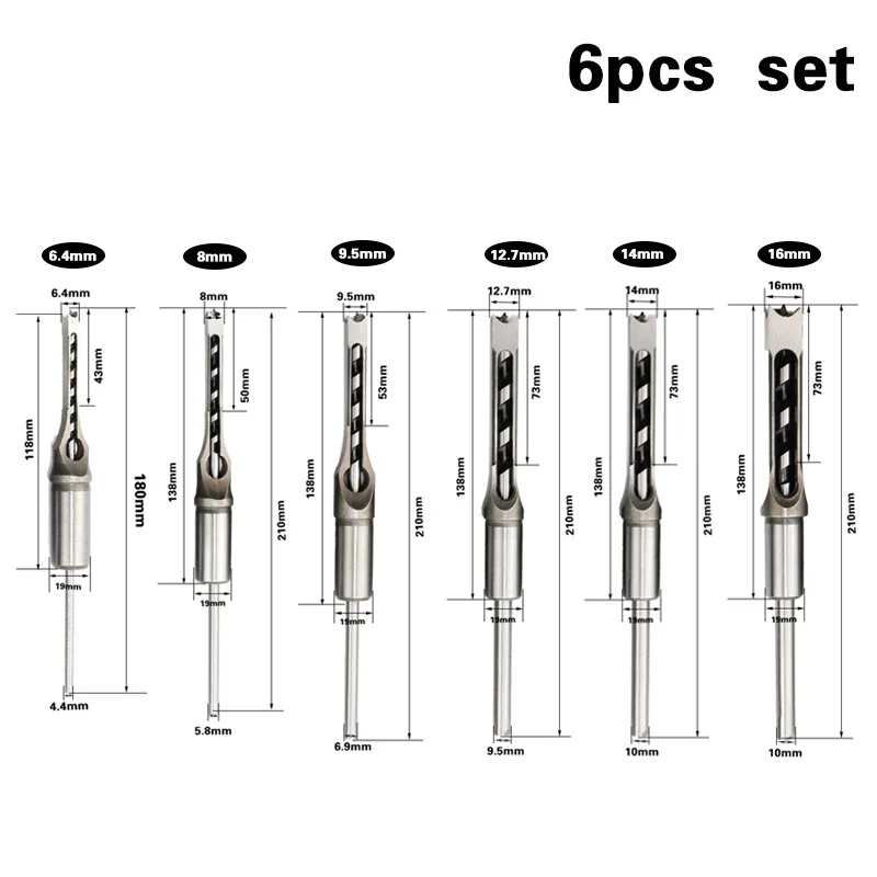 Hce9e32f61cd6419b8c49739695fc063d6 BH01 – 6-Piece Square Mortising Chisel Drill Bit Set for Woodworking - product detail view