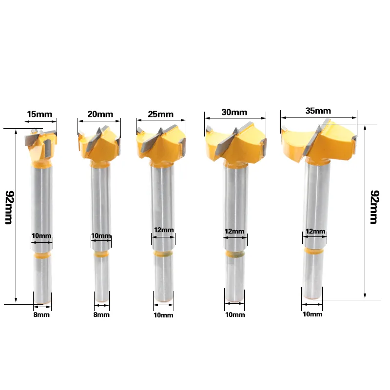 DB051 – 5-Piece Forstner Hinge Boring Drill Bit Set (15–35mm, Woodworking Cabinet Hinges) - product detail view
