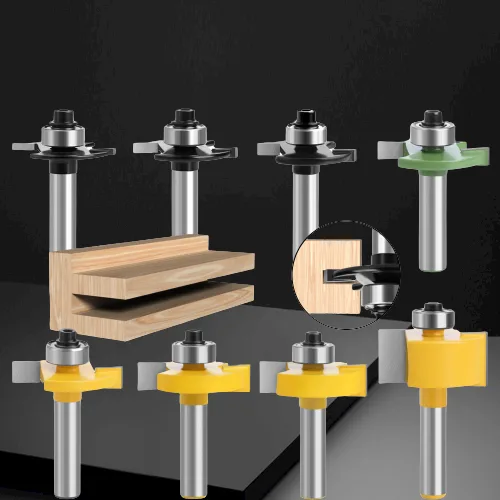 (RTE3909)8-Piece T-Slot Cutter Router Bit Set — 8mm Shank (Woodworking Slotting Kit)