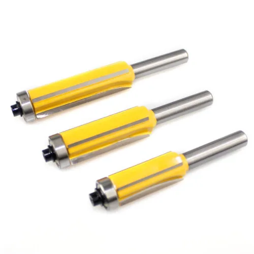 three 8 mm shank lock miter router bits in a diagonal product view