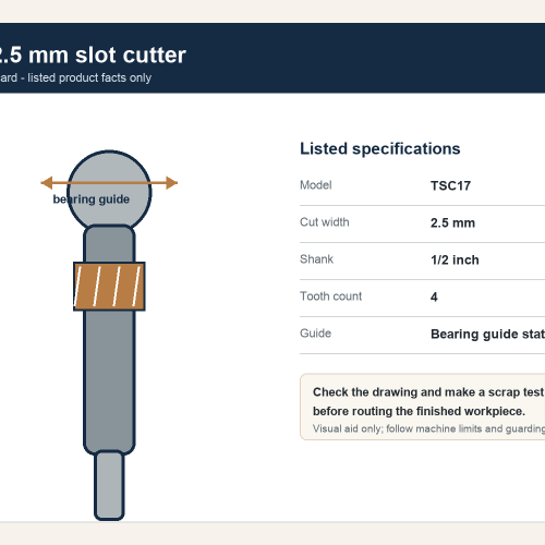 TSC17 2.5 mm bearing-guided straight slot cutter technical specification card