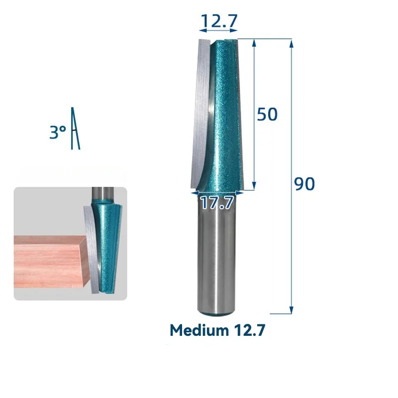 ACRT2 3-degree tapered chamfer bit with 12.7 mm shank and 50 mm cutting length diagram