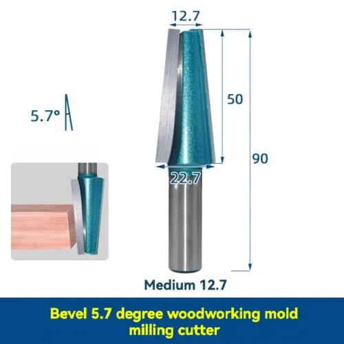 ACRT3 5.7-degree tapered chamfer bit with 12.7 mm shank and 50 mm cutting length diagram