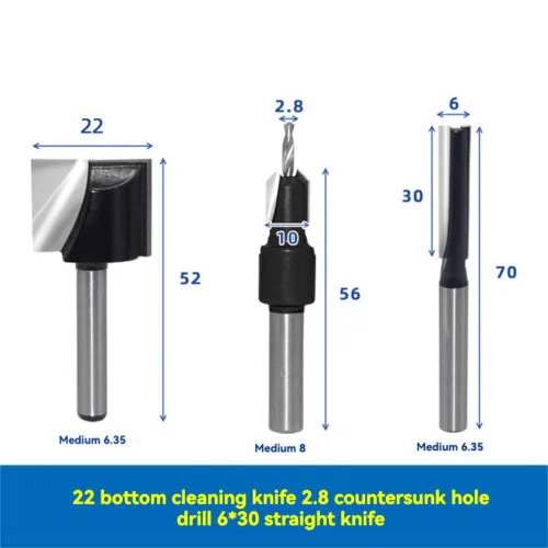 BCRT9 Bottom Cleaning Router Bit Set, 22mm Bit with Counterbore and Straight Bits